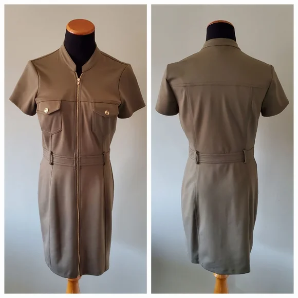 Guess Olive Green Zip-Front Short Sleeve Dress - Picture 3 of 10